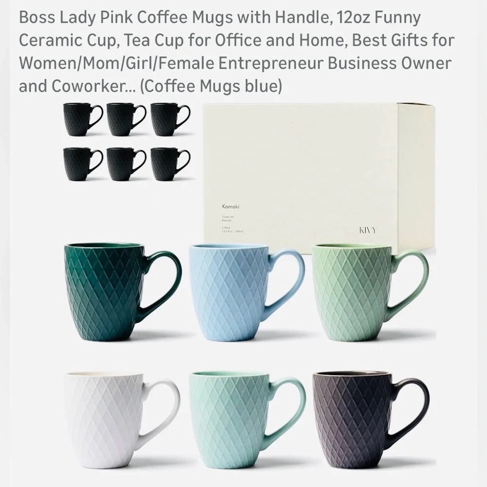 KIVY Minimalist Matte Ceramic Mug Set Of 3: Textured Diamond Pattern 14oz